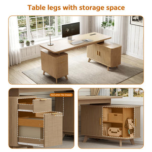 L-Shaped Farmhouse Executive Desk with Storage & Power Outlets