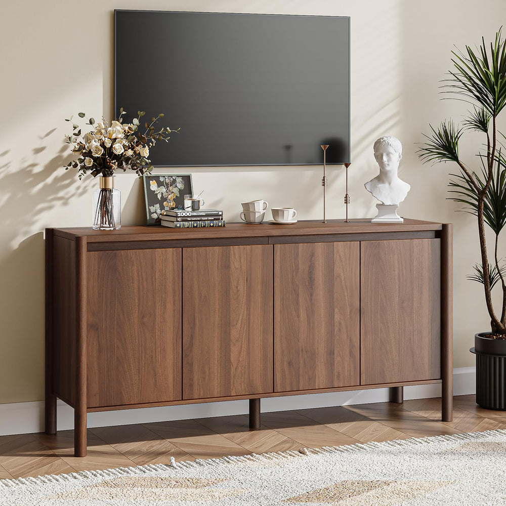 59" Wide 4-Door Sideboard Cabinet with Adjustable Shelves & Wood Legs