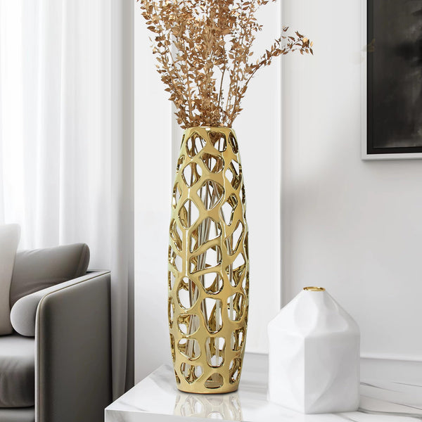 Gold Ceramic Floor Vase 24 Inch