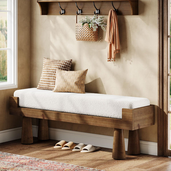 Upholstered Entryway & Bedroom Bench with Rubberwood Legs