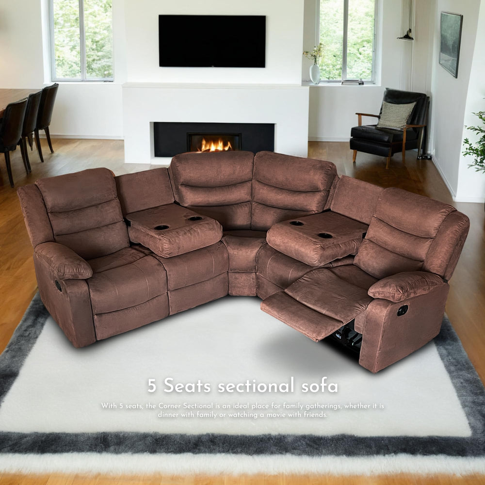 5-Seat L-Shaped Manual Reclining Sectional Sofa with Cup Holders