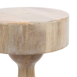 Round Solid Mango Wood Pedestal Drink Table