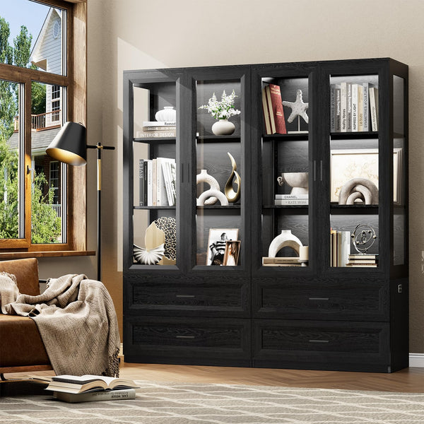 LED Display Cabinet with Acrylic Doors & Drawers — Black