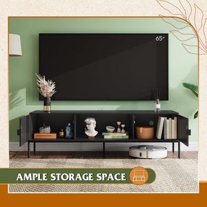 Mid-Century Modern TV Stand with Storage Cabinets & Metal Legs