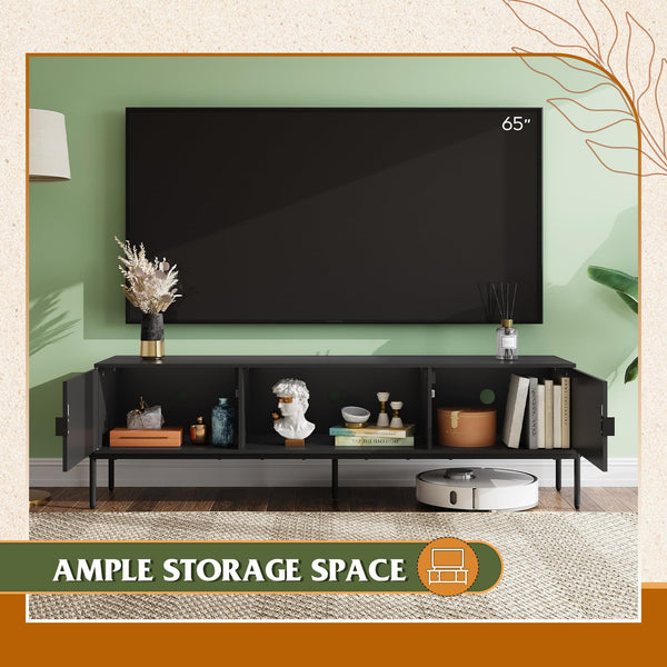 Mid-Century Modern TV Stand with Storage Cabinets & Metal Legs