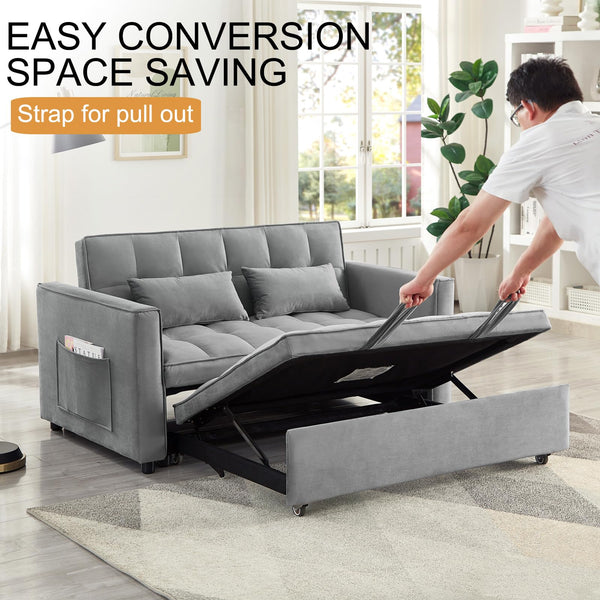 Convertible Loveseat Sofa Bed with USB Charging & Side Table