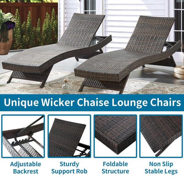 Outdoor Rattan Reclining Chaise Lounge Chair