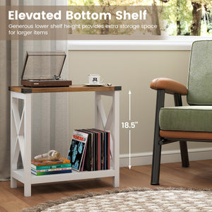 Farmhouse End Tables Set of 2 with Charging Station & Storage Shelf