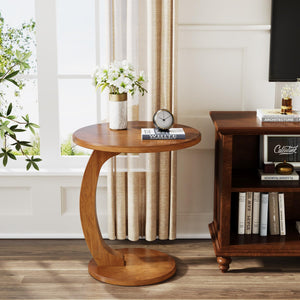 C-Shaped Round End Table — Brown