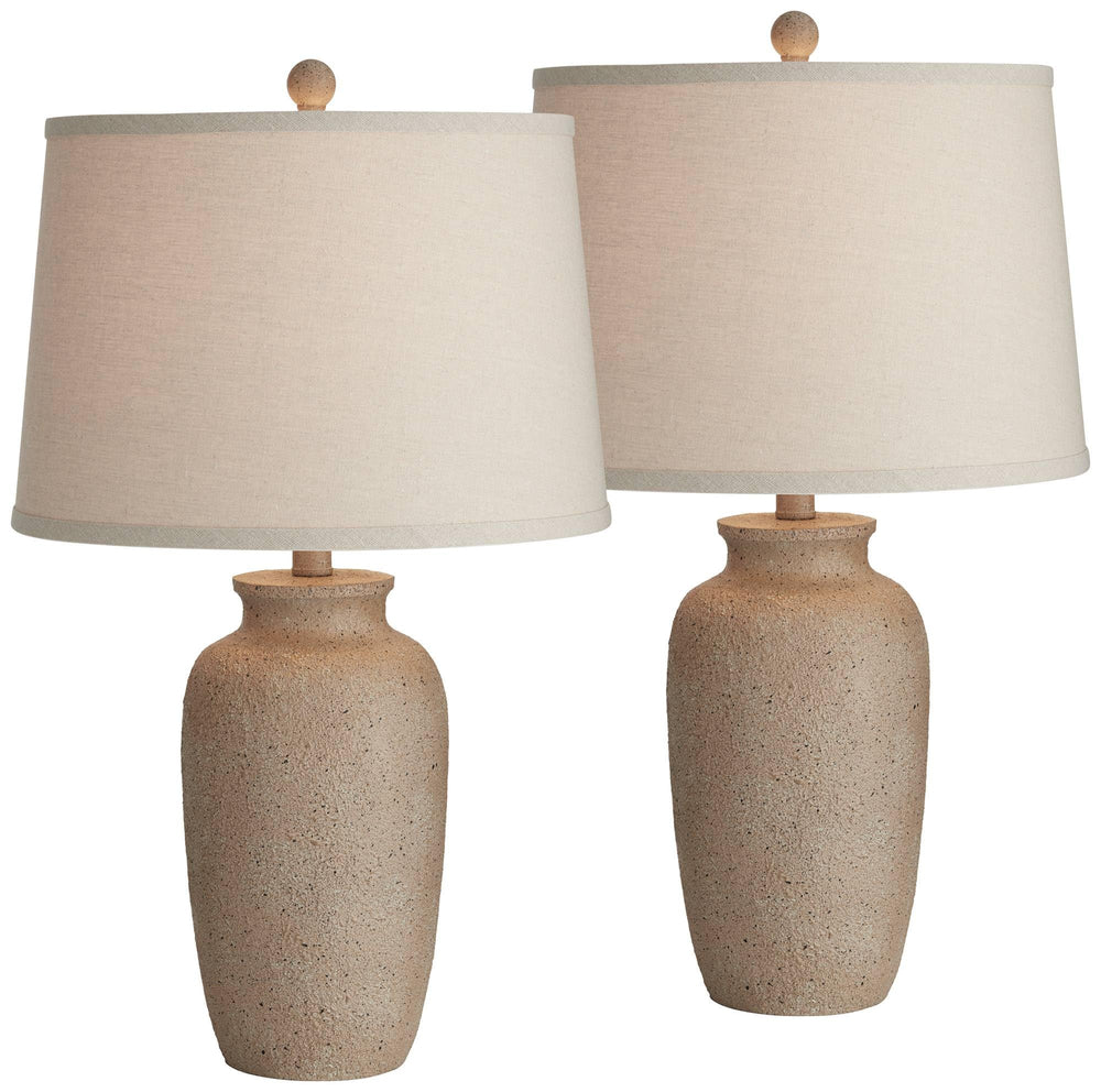 Farmhouse Rustic Table Lamps Set of 2 – Beige Oatmeal Fabric Shade