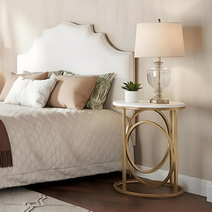 Round End Table with Gold O-Shaped Base