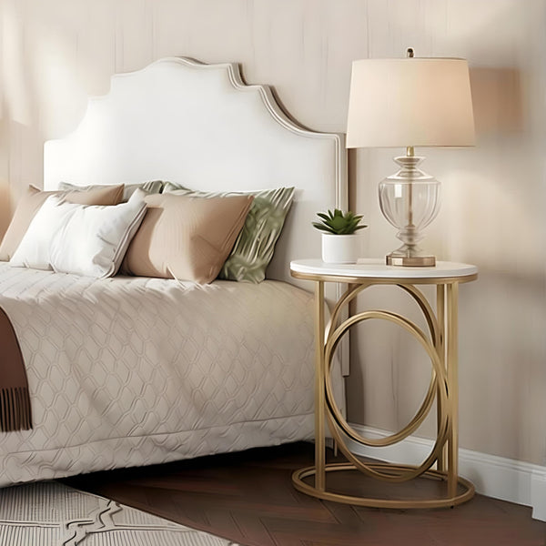Round End Table with Gold O-Shaped Base