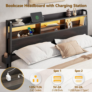 Platform Bed Frame with Storage Drawers, LED Lights & Charging Station