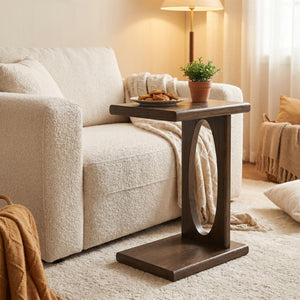 Rustic C-Shaped Side Table with Wood Frame