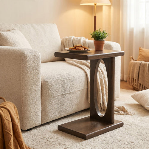 Rustic C-Shaped Side Table with Wood Frame