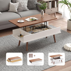 VYRIVA Lift Top Coffee Table, One Minute No Assembly Required Rising Tabletop Center Table with Large Hidden Storage Compartment, Open Shelf, Anti-Pinch Design Mute for Living Room (Walnut)