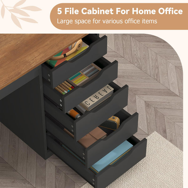 47-Inch Computer Desk with 5 Drawers & Power Outlets
