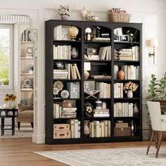 6-Tier Triple Wide Bookcase with Arched Design, 18 Open Shelves