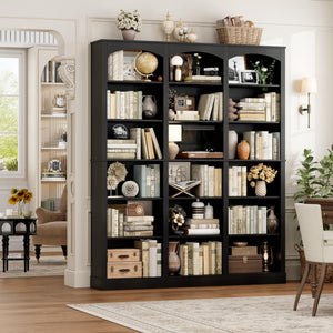 6-Tier Triple Wide Bookcase with Arched Design, 18 Open Shelves