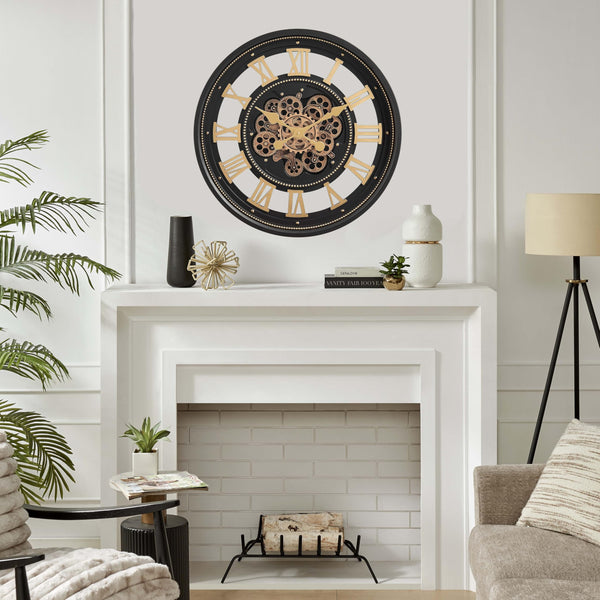 Large Moving Gear Wall Clock with Roman Numerals