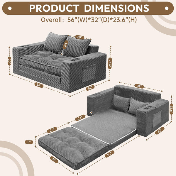 Convertible Loveseat Sofa Bed with Cup Holders