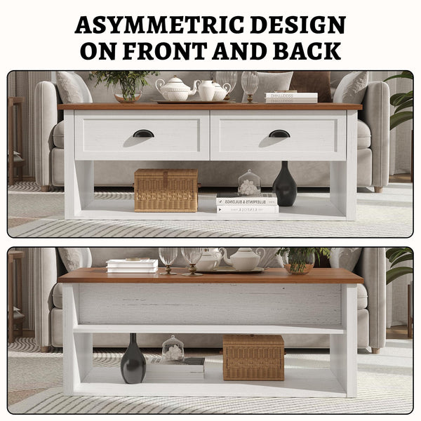 Farmhouse Coffee Table with Storage Shelf