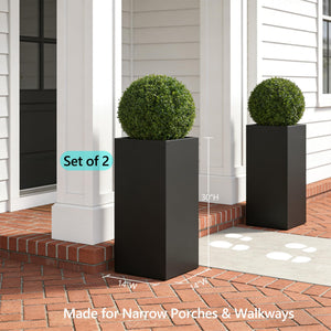 Tall Metal Outdoor Planter Box with Drainage — Set of 2
