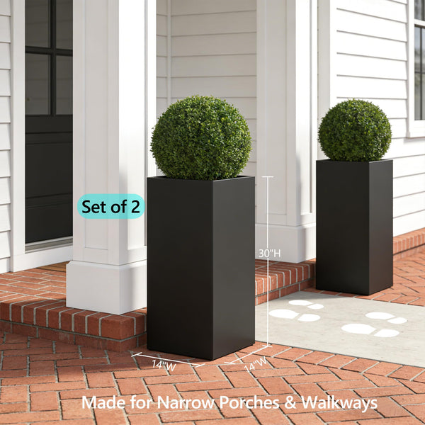 Tall Metal Outdoor Planter Box with Drainage — Set of 2