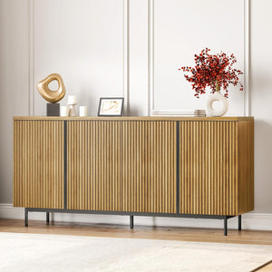 63" Sideboard Buffet Cabinet Set of 2 with Fluted Doors – Camel