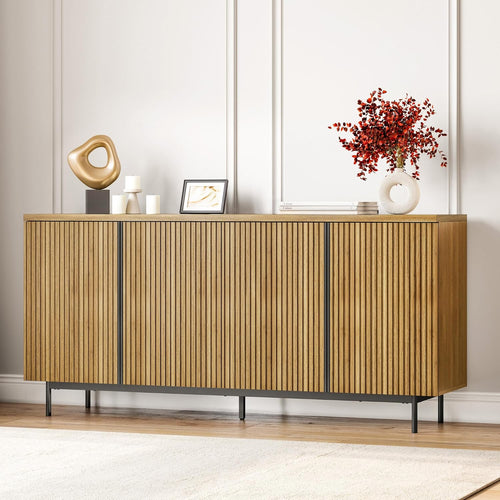 63" Sideboard Buffet Cabinet Set of 2 with Fluted Doors – Camel