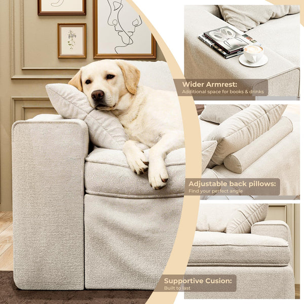 108-Inch Modular Cloud Sectional Sofa with Ottoman – Warm White