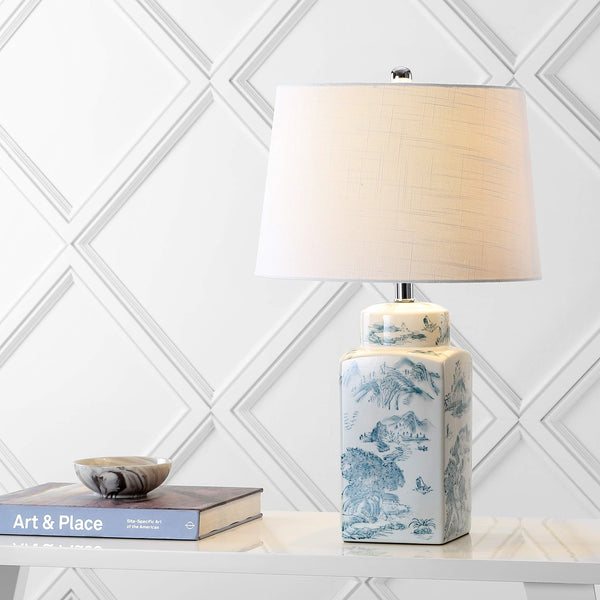 Chinoiserie Ceramic Table Lamp – Blue/White Square Ginger Jar