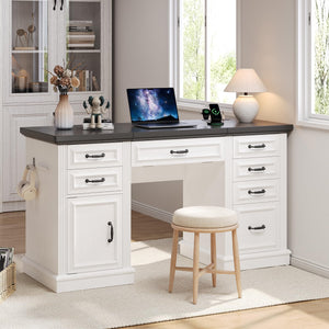 Farmhouse 57" Height-Adjustable Executive Desk with Drawers & File Cabinet