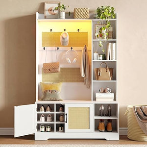 Hall Tree with Bench, Shoe Storage & LED Light