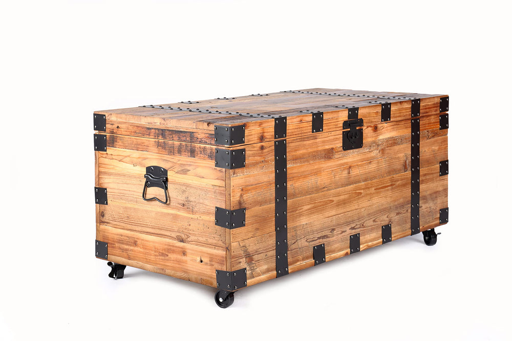 Reclaimed Wood Storage Trunk with Wheels & Lock