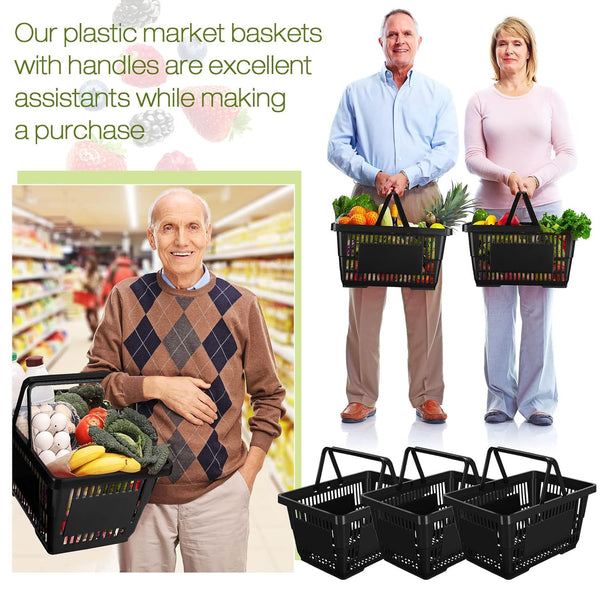 Plastic Shopping Baskets with Handles — Set of 20