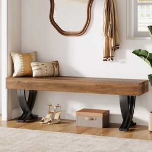 55-Inch Industrial Entryway Shoe Bench with Metal X-Shaped Legs