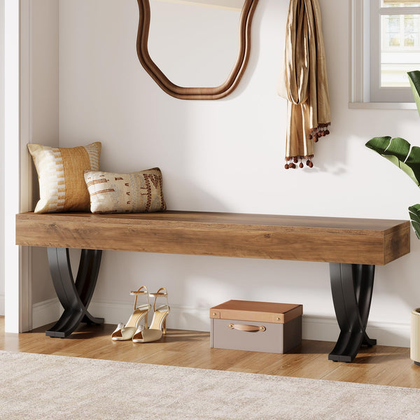 55-Inch Industrial Entryway Shoe Bench with Metal X-Shaped Legs
