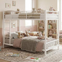 Twin Over Twin Low Bunk Bed Frame – Heavy-Duty Metal with Guardrails