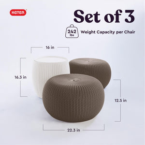 Outdoor Pouf Ottoman Set with Storage Table – 3-Piece Resin Seating