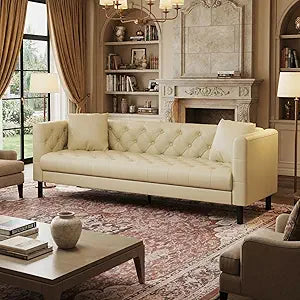 81" Button-Tufted PU Leather 3-Seater Sofa