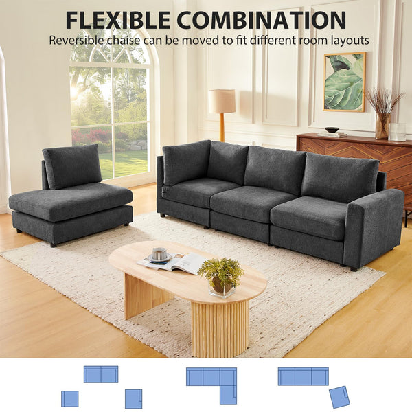 100" L-Shaped Chenille Sectional Sofa with Reversible Chaise
