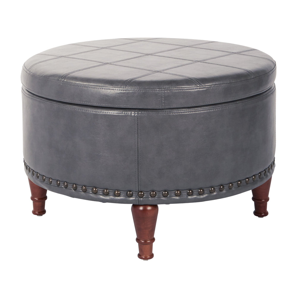 Round Storage Ottoman with Nailhead Trim