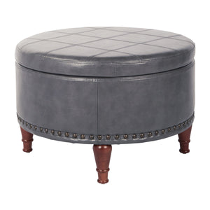 Round Storage Ottoman with Nailhead Trim