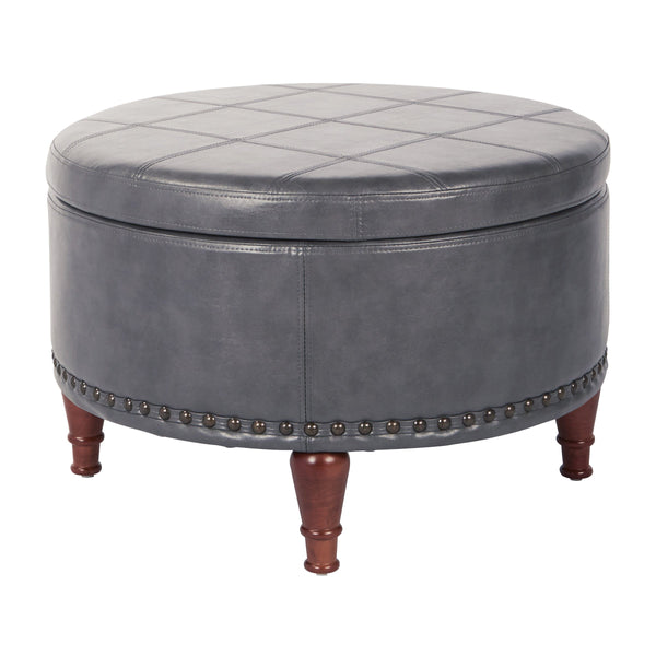 Round Storage Ottoman with Nailhead Trim
