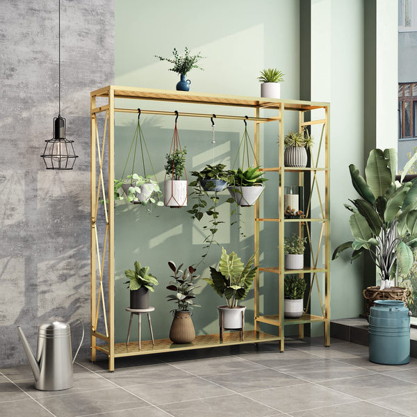 Gold Freestanding Clothing Rack with Shelves