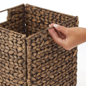 Woven Hyacinth Cube Storage Baskets with Handles – Set of 6, Brown Wash