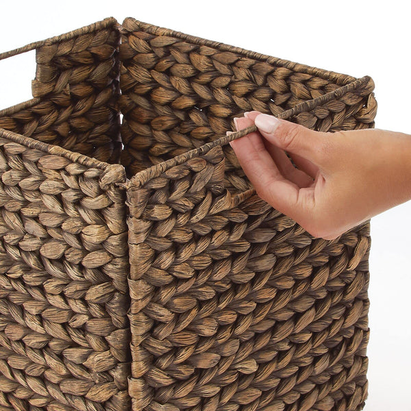 Woven Hyacinth Cube Storage Baskets with Handles – Set of 6, Brown Wash