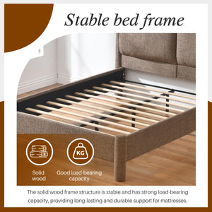 Upholstered Platform Bed Frame with Padded Headboard & Slatted Support