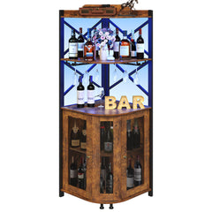 5-Tier Corner Bar Cabinet with LED Lights